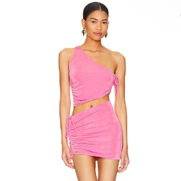 Superdown jori asymmetrical skirt set mini dress top pink stretch Revolve XS - Picture 1 of 13